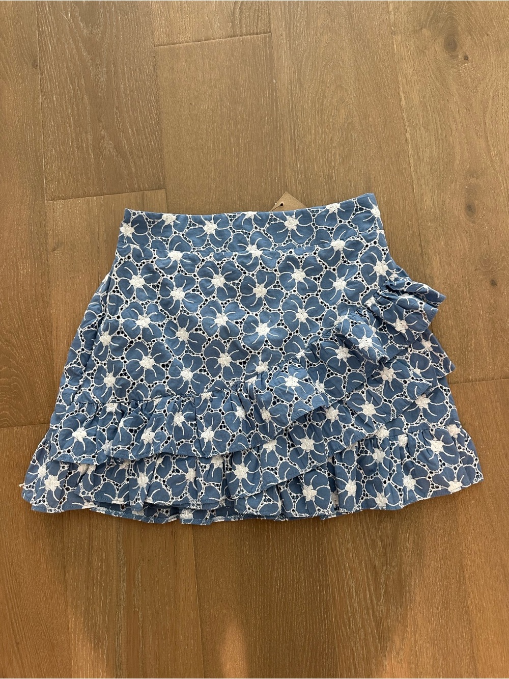DO+BE Blue Floral Eyelet Ruffle Skater Skirt